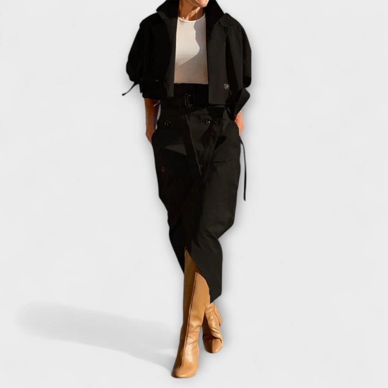 Lyra - Elegante giacca midi con gonna e tasche
