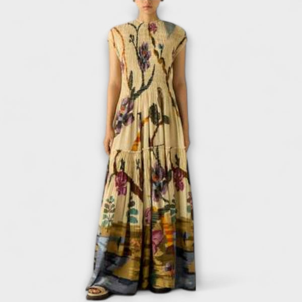 Amanda - Vestito maxi con design a stampa plissettata