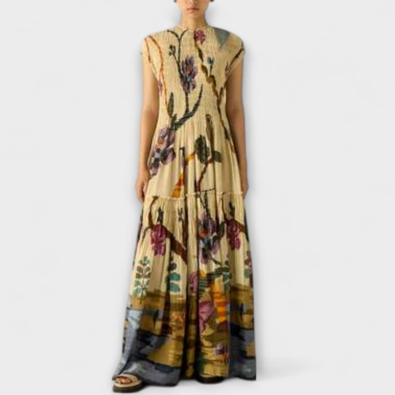 Amanda - Vestito maxi con design a stampa plissettata