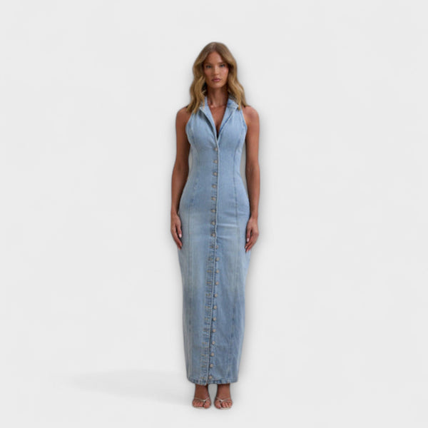 Lacey - Vestito Maxí in Denim Lavaggio Medio
