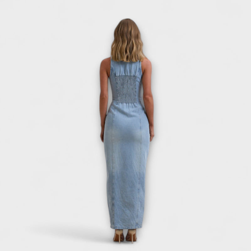 Lacey - Vestito Maxí in Denim Lavaggio Medio
