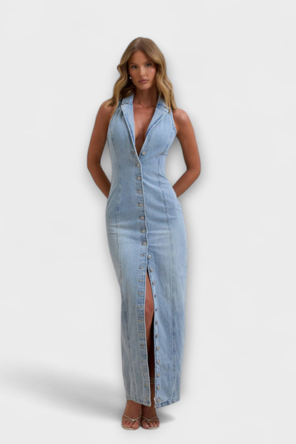 Lacey - Vestito Maxí in Denim Lavaggio Medio