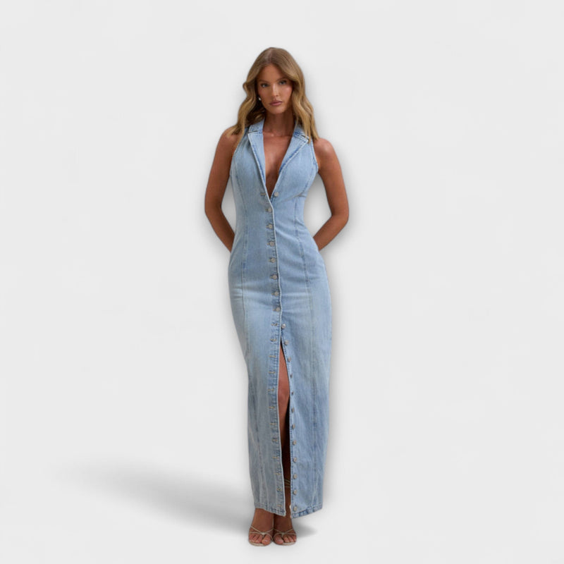 Lacey - Vestito Maxí in Denim Lavaggio Medio