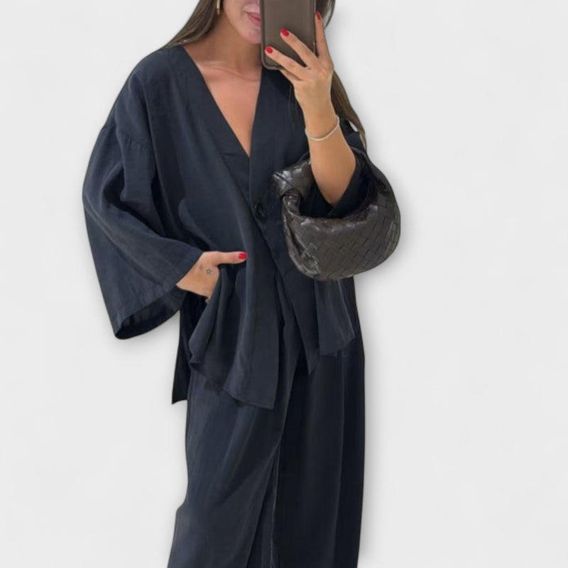Jacqueline - Completo Casual con Top a Scollatura a V e Pantaloni