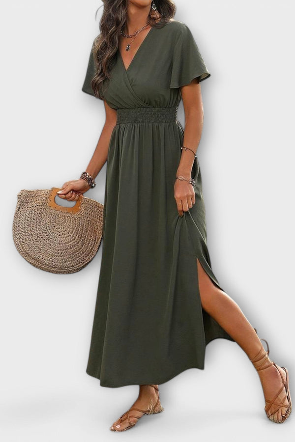 Heather - Elegante vestito boho con scollo a V e maniche lunghe