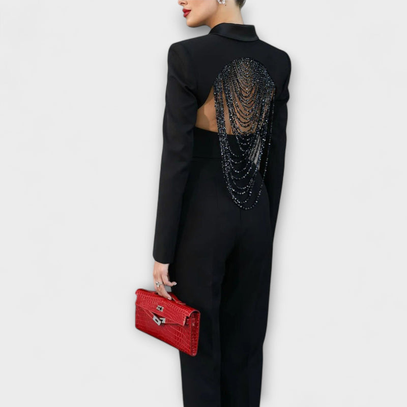 Noa - Completo Corto di Blazer con Schiena Scoperta e Perle Nere