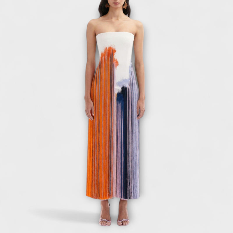 Verano - Abito elegante a blocchi di colore con frange alla moda
