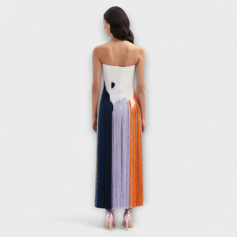Verano - Abito elegante a blocchi di colore con frange alla moda
