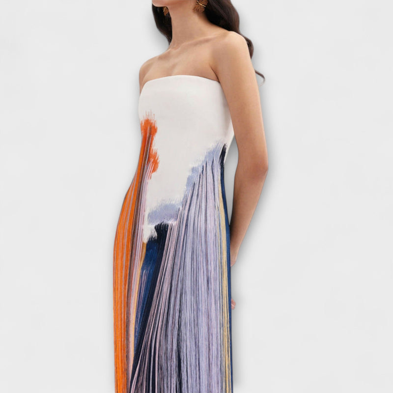 Verano - Abito elegante a blocchi di colore con frange alla moda
