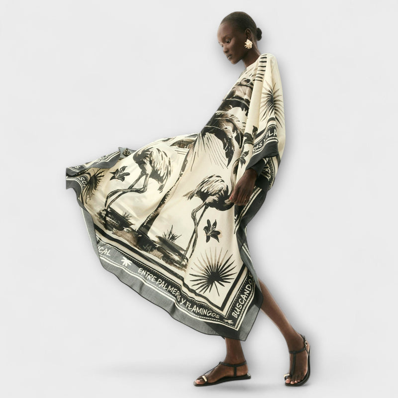 Melissa - Kaftan Maxivestito con Stampa di Fenicotteri Extra Large