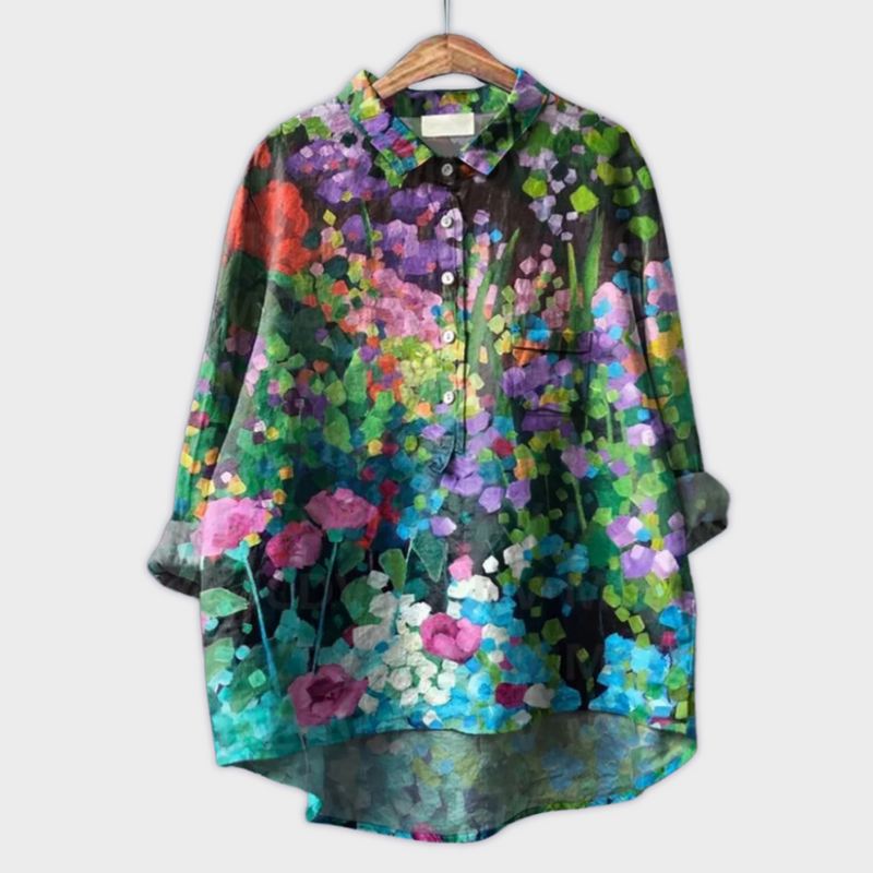 Magdalena - Blusa da donna realizzata a mano con design floreale