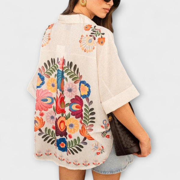 Ziva - Carla Camicia a Maniche Corte con Stampa di Fiori