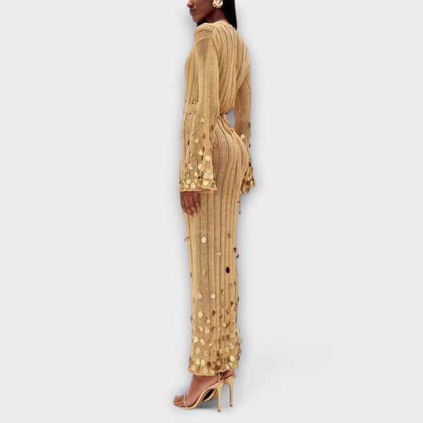 Kathleen - Vestito Maxi in Punto Dorato di Dolly