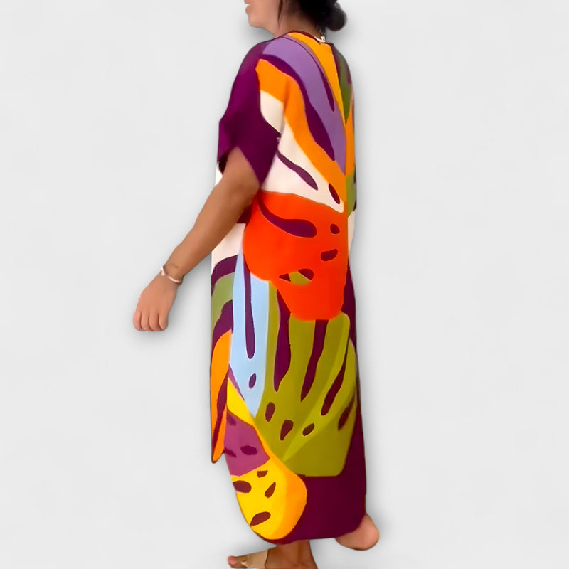 Roos - Vestito Casual con Stampa di Foglie Colorate