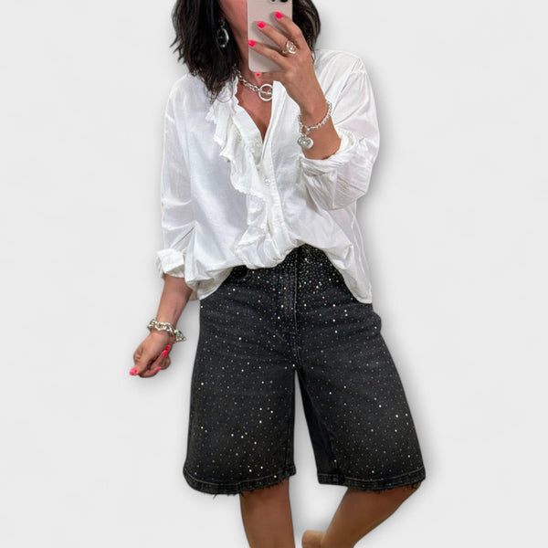 Amaris - Pantaloni corti tipo bermuda con decorazioni di strass