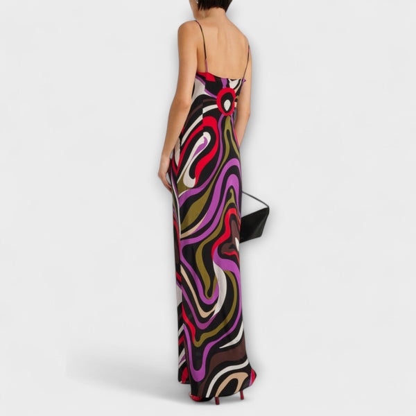 Daphne - Abito Maxi in Stampa Marmo