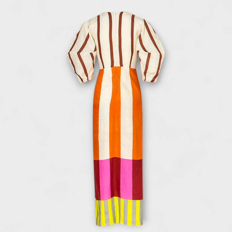 Kaya - Vestito maxi con scollo frontale e maniche a sbuffo