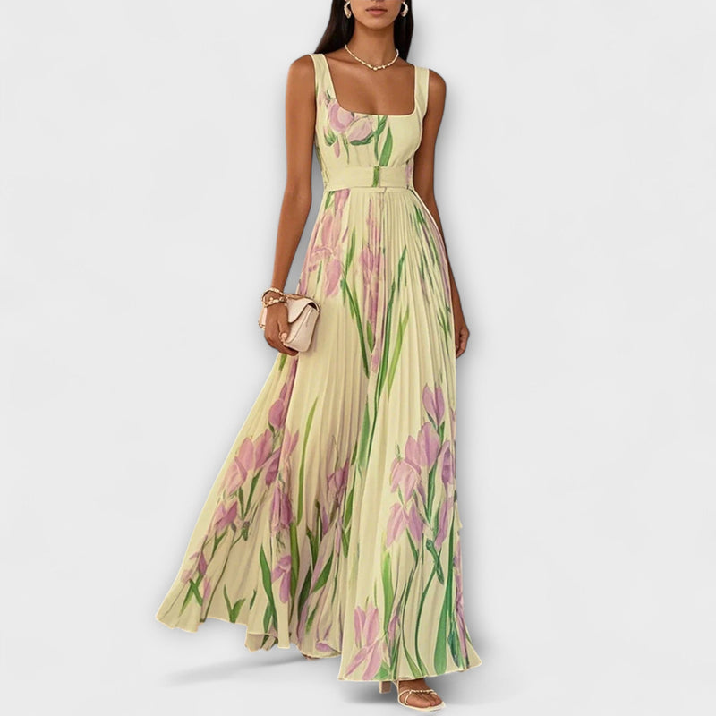 Vestito Maxi in Chiffon Floreale Piegato