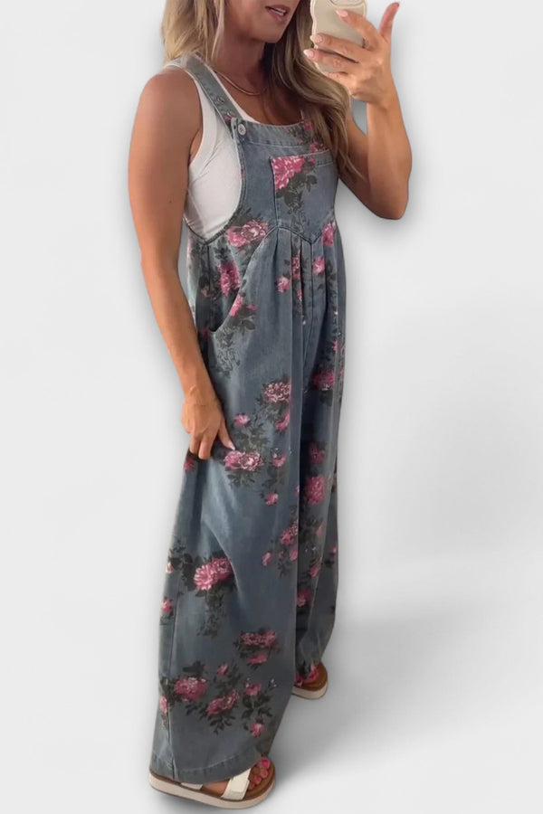 Bethany - Tuta in denim con stampa floreale