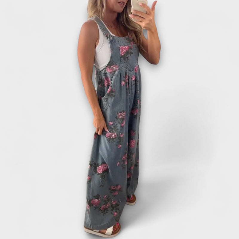 Bethany - Tuta in denim con stampa floreale