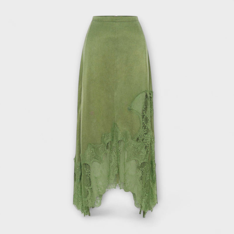 Kaia - Blusa in raso con pizzo e scollo plissettato in abbinamento