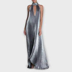 Calliope - Vestito Maxilungo A-Line Metallico con Pieghe