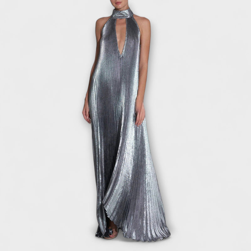 Calliope - Vestito Maxilungo A-Line Metallico con Pieghe