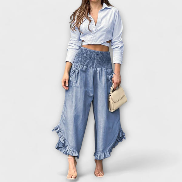 Jaya - Pantaloni in lino larghi con pieghe alla moda