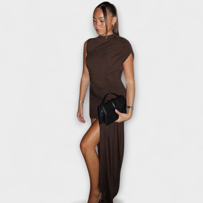 Lila - Vestito elegante e aderente con scollatura rotonda e plissettature