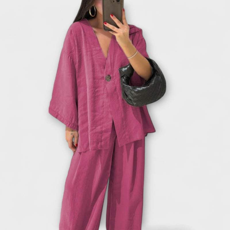 Jacqueline - Completo Casual con Top a Scollatura a V e Pantaloni
