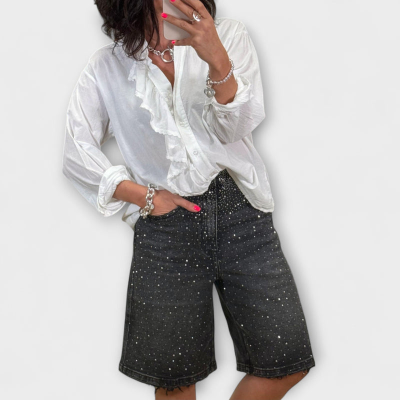 Amaris - Pantaloni corti tipo bermuda con decorazioni di strass