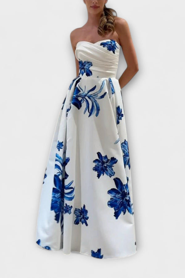Rosalie - Elegante vestito maxi floreale con spalle scoperte