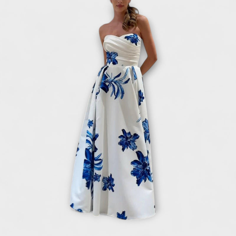 Rosalie - Elegante vestito maxi floreale con spalle scoperte