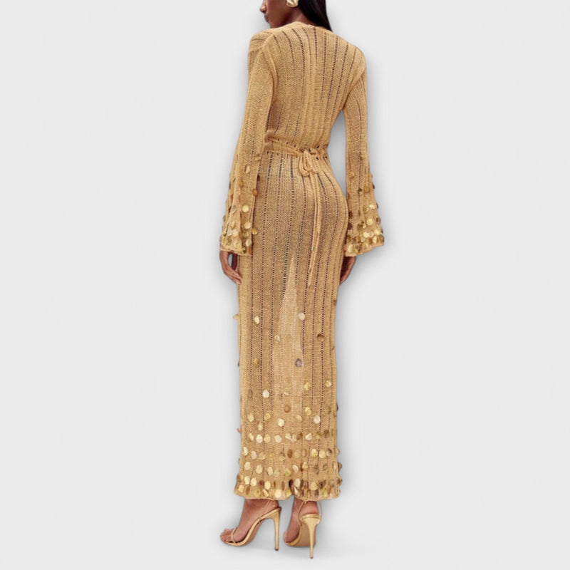 Kathleen - Vestito Maxi in Punto Dorato di Dolly