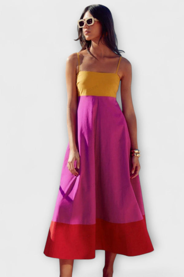 Vestito con spalline sottili in colore a blocchi
