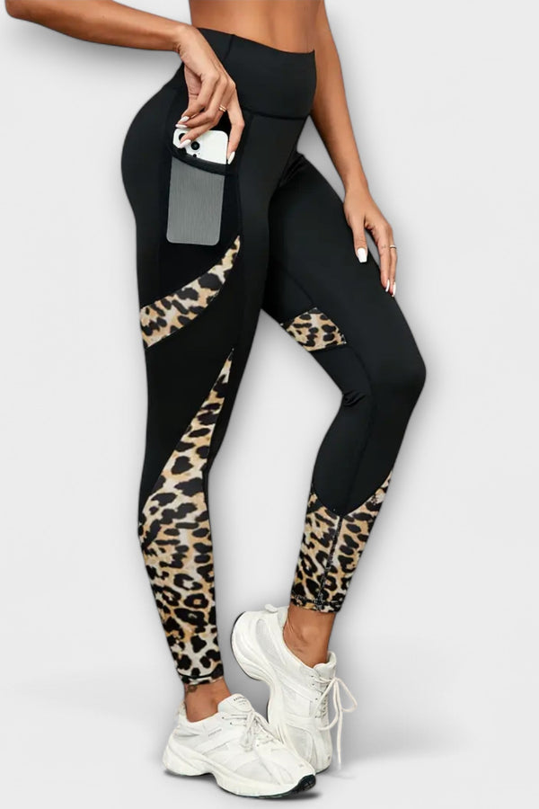 Pantaloni da allenamento a vita alta con stampa leopardata