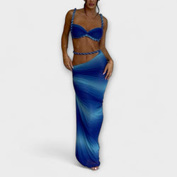 Jane - Elegante Top Corto con Intreccio in Degradé e Doppia Gonna