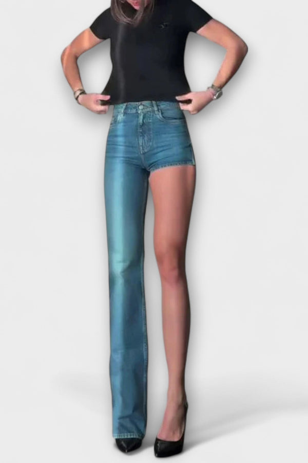 Astra - Pantaloni corti in denim asimmetrici e alla moda con una spallina