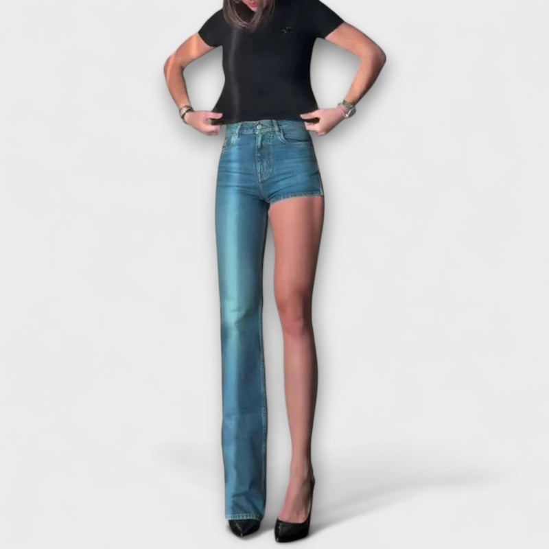 Astra - Pantaloni corti in denim asimmetrici e alla moda con una spallina