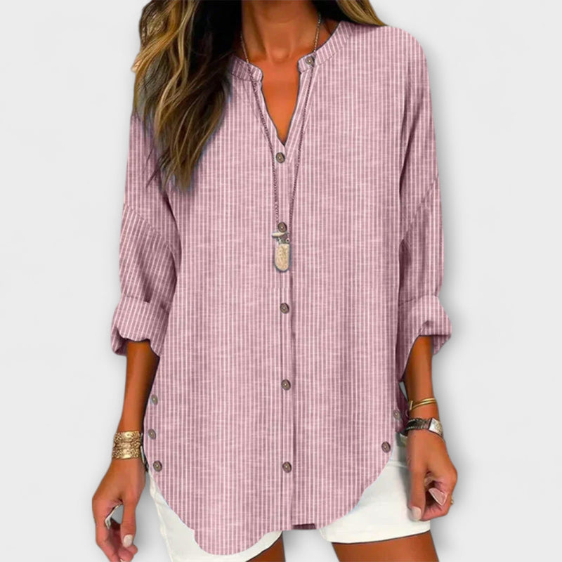 Lucida – Top con scollo a V elegante e classico motivo a righe