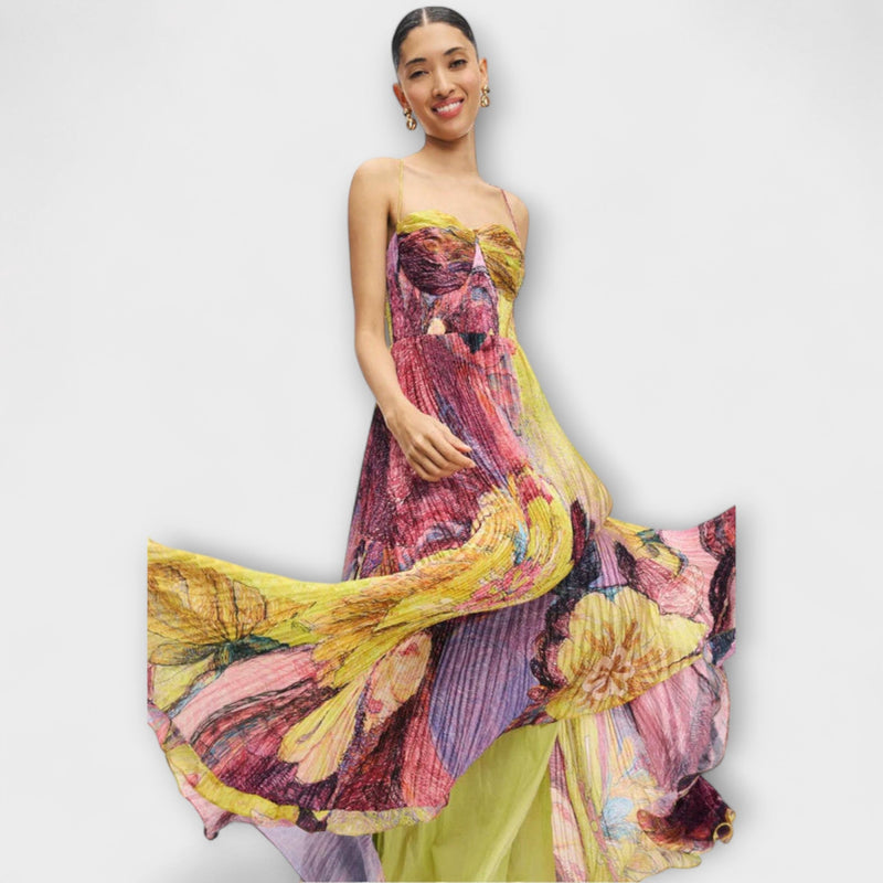 Kiara - Vestito maxi con vibrante stampa Ikat