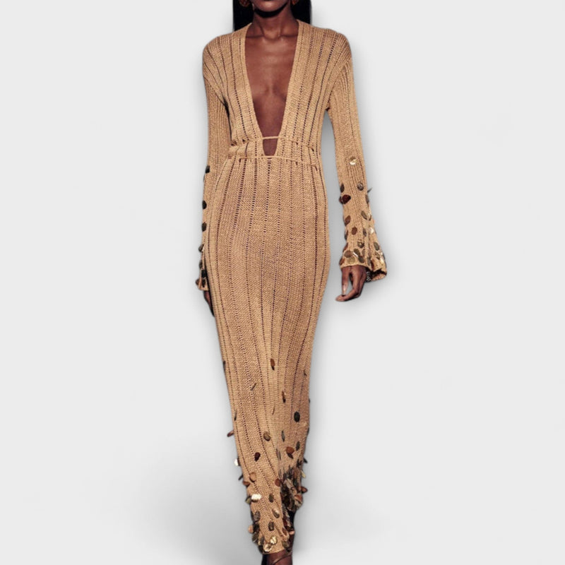Kathleen - Vestito Maxi in Punto Dorato di Dolly