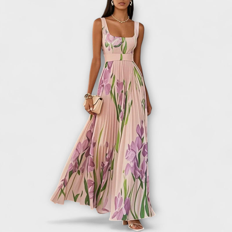 Vestito Maxi in Chiffon Floreale Piegato