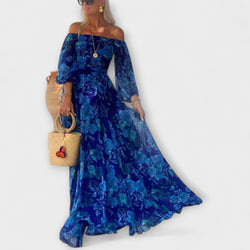 Juniper - Vestito Maxí Off-Shoulder con Rouches per le Vacanze