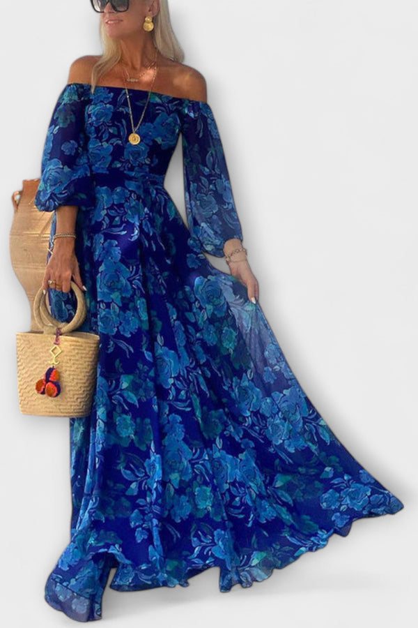 Juniper - Vestito Maxí Off-Shoulder con Rouches per le Vacanze