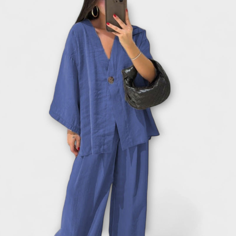 Jacqueline - Completo Casual con Top a Scollatura a V e Pantaloni
