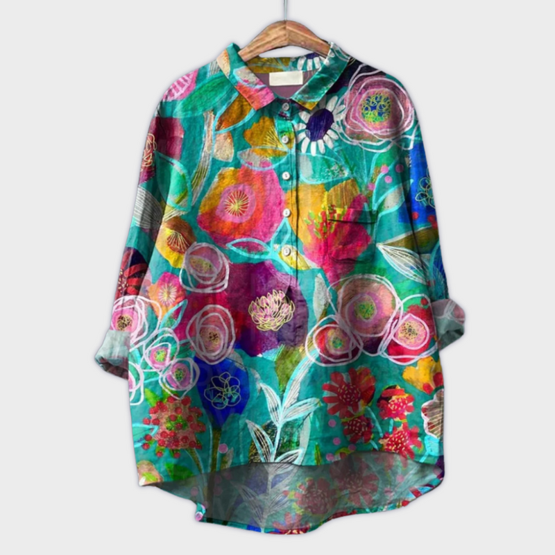 Magdalena - Blusa da donna realizzata a mano con design floreale