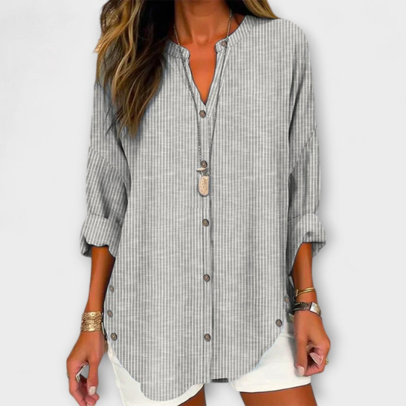 Lucida – Top con scollo a V elegante e classico motivo a righe