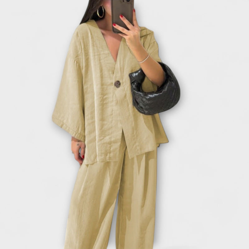 Jacqueline - Completo Casual con Top a Scollatura a V e Pantaloni