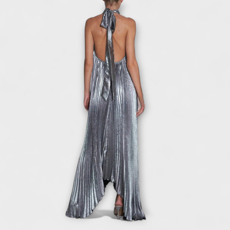 Calliope - Vestito Maxilungo A-Line Metallico con Pieghe